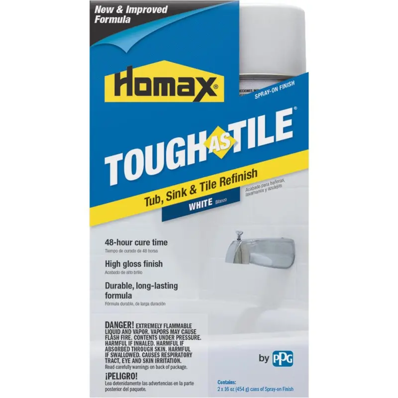 Homax Tough As Tile Spray Paint – White Tub & Tile Refinishing Kit, 16 Oz (2-Pack) 1