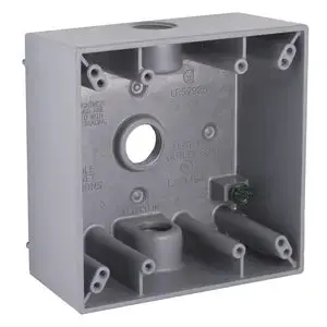 Hubbell 2-Gang Weatherproof Electrical Box – Gray, Three 1/2" Threaded Openings 1