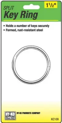 Hy-Ko 1-1/2" Brass Split Key Ring – Single Unit On Display Card 1