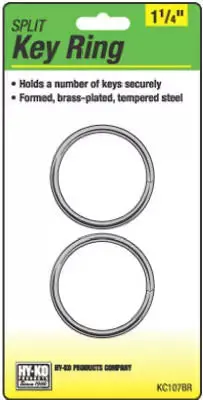 Hy-Ko 1-1/4" Brass Split Key Rings – Pack Of 2 On Display Card 1