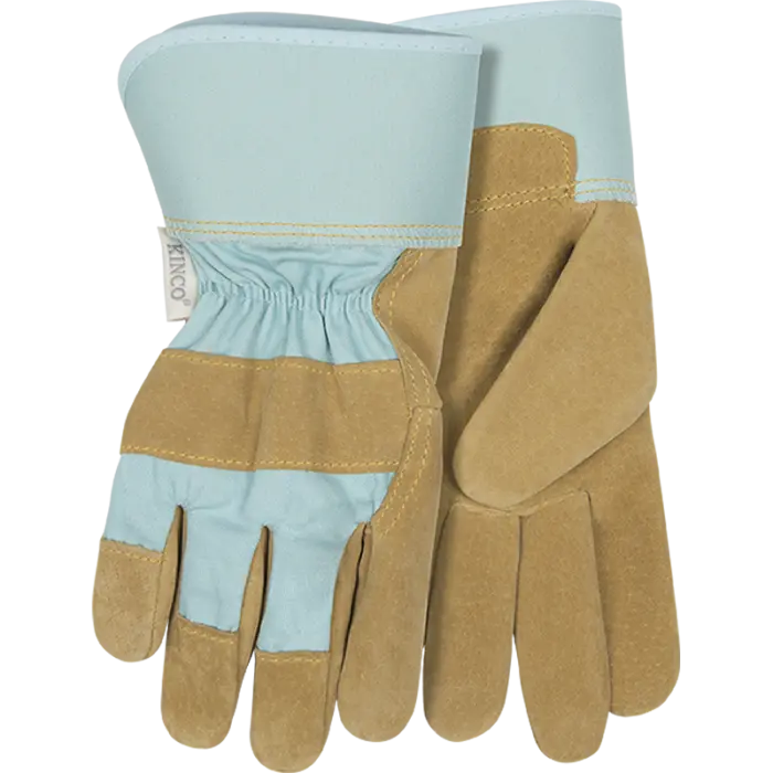 Kinco Women’S Suede Pigskin Work Gloves With Aqua Safety Cuff (Small) 1