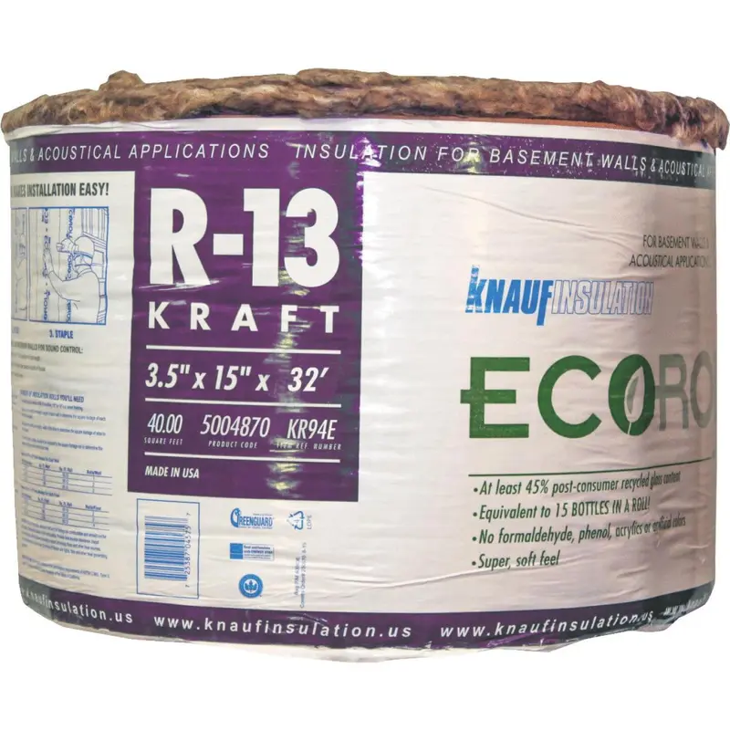 Knauf R-13 Kraft-Faced Fiberglass Insulation Roll (15" X 32 Ft, Greenguard Certified) 1