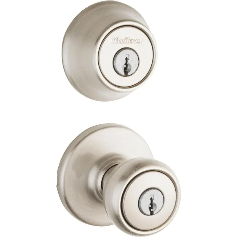 Kwikset Satin Nickel Deadbolt & Entry Knob Combo – Single-Cylinder Lockset 1
