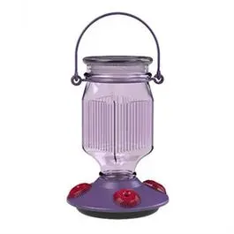 Lavender-Colored Glass Hummingbird Feeder 1