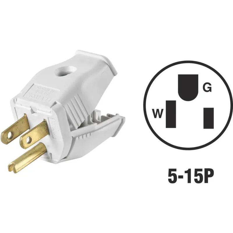 Leviton 15A 125V 3-Wire 2-Pole Clamp-Tight Cord Plug – White, Secure Grip 1
