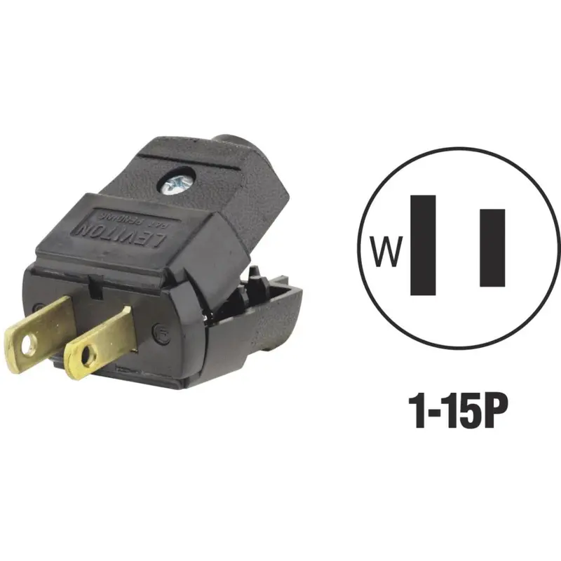 Leviton 15A 125V Black Hinged 2-Pole Cord Plug 1