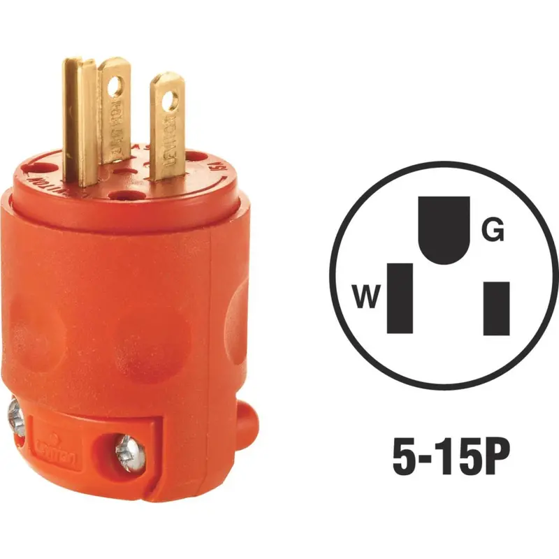 Leviton 15A 125V Orange Cord Plug – 3-Wire, 2-Pole Residential Grade 1