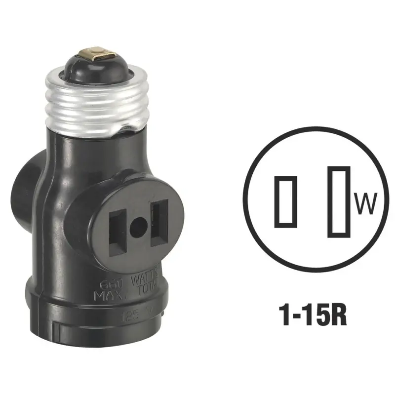 Leviton Black 125V Light Socket Adapter – Outlet To Lampholder Conversion 1