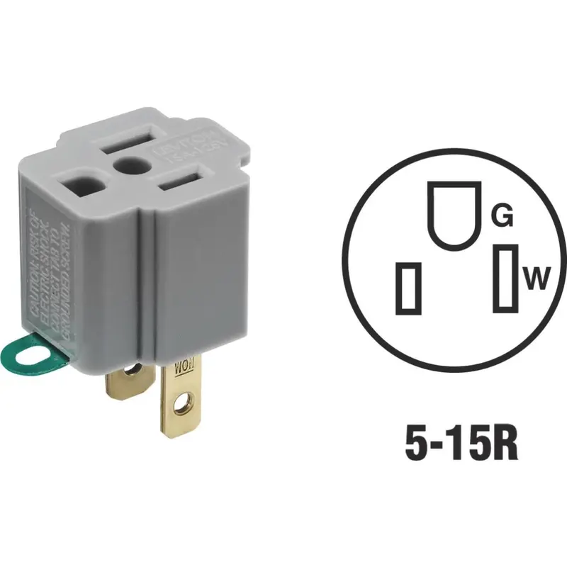 Leviton Gray Grounding Cube Tap Adapter – 15A, 125V 1
