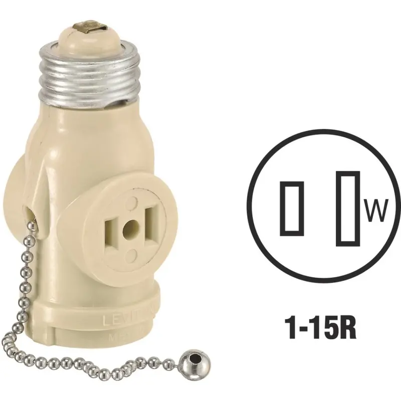 Leviton Ivory Pull Chain Light Socket Adapter (125V) 1