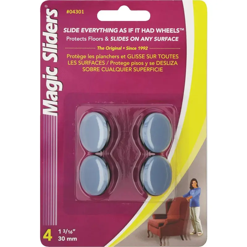 Magic Sliders Furniture Glides – 1-3/16" Round Nail-On Pads For Hardwood Floors (4-Pack) 1