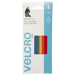 One-Wrap Reusable Fastener Ties – Multi-Color, 8" X 1/2", 5-Pack 1