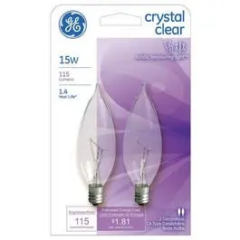 Pack Of Two 15-Watt Clear Bent-Tip Incandescent Light Bulbs – E26 Base 1