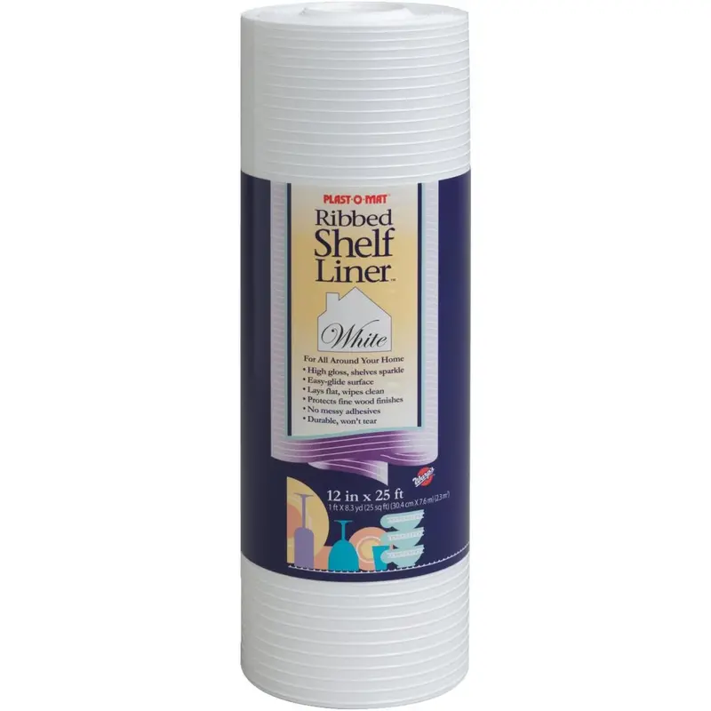Plast-O-Mat White Ribbed Shelf Liner – 12 In X 25 Ft, Non-Stick 1
