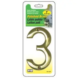 Polished Brass House Number 3 – Prestige Series (4-Inch) 1