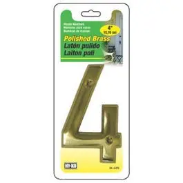 Prestige Series Polished Brass House Number "4" – 4-Inch Tall Address Plaque 1