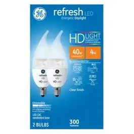 Refresh Hd Led Candelabra Bulbs – Daylight, Clear, 300 Lumens, 4W (2-Pack) 1