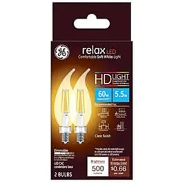 Relax Hd Dimmable Candelabra Led Bulbs – Soft White, 500 Lumens, 6.5W, 2-Pack 1
