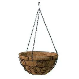 Romantic-Style Hanging Basket With Coco Liner – Black Steel Frame, 14-Inch Size 1