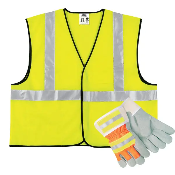 Safety Works Ansi Class 2 Safety Combo Kit – Reflective Vest + Work Gloves 1