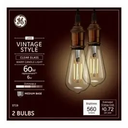 St19 Led Light Bulbs – Clear Warm White, 6W, 560 Lumens (2-Pack) 1