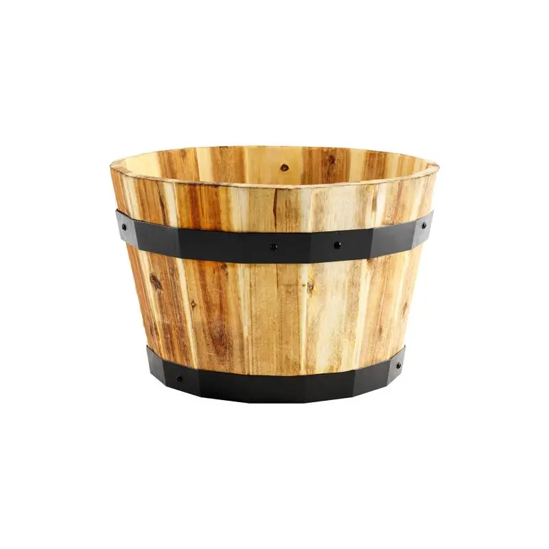 Syndicate Home & Garden Round Barrel Planter – 13-Inch Diameter, Natural Woven Finish 1