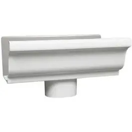 White Aluminum Gutter End Cap With Downspout Drop – 5-Inch 1