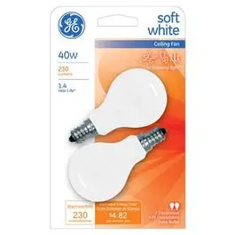 White Candelabra-Base Ceiling Fan Light Bulbs – 40W, 2-Pack 1