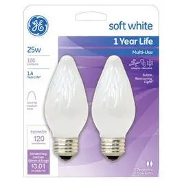 White Flame-Shaped Decorative Light Bulbs, 25-Watt, 2-Pack 1