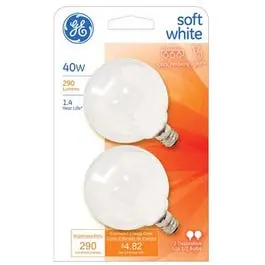 White Globe-Style Light Bulb, 40W, 120V, 2-Inch Diameter, 2-Pack 1