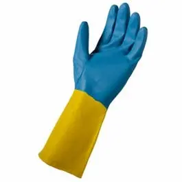 Women'S Large Neoprene-Coated Latex Gloves – Blue And Yellow Dual-Tone 1