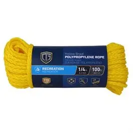Yellow Hollow-Core Polypropylene Rope – 1/4-Inch Diameter, 100-Foot Spool 1