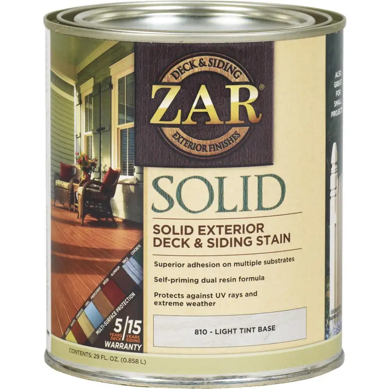 Zar Solid-Color Deck & Siding Stain In Light Tint Base, 1-Quart Container 1